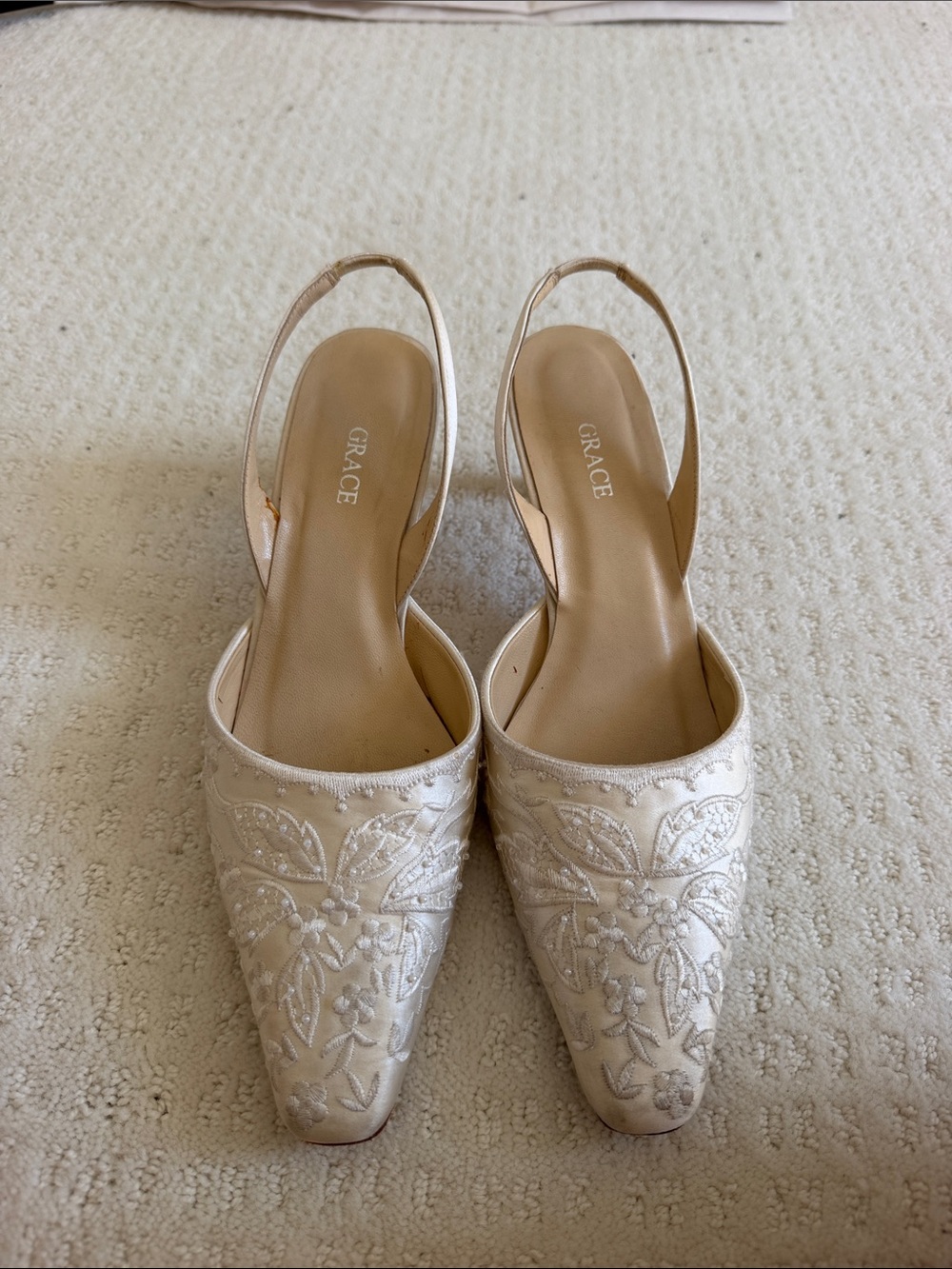 Grace Ivory Embroidered Slingback Mules